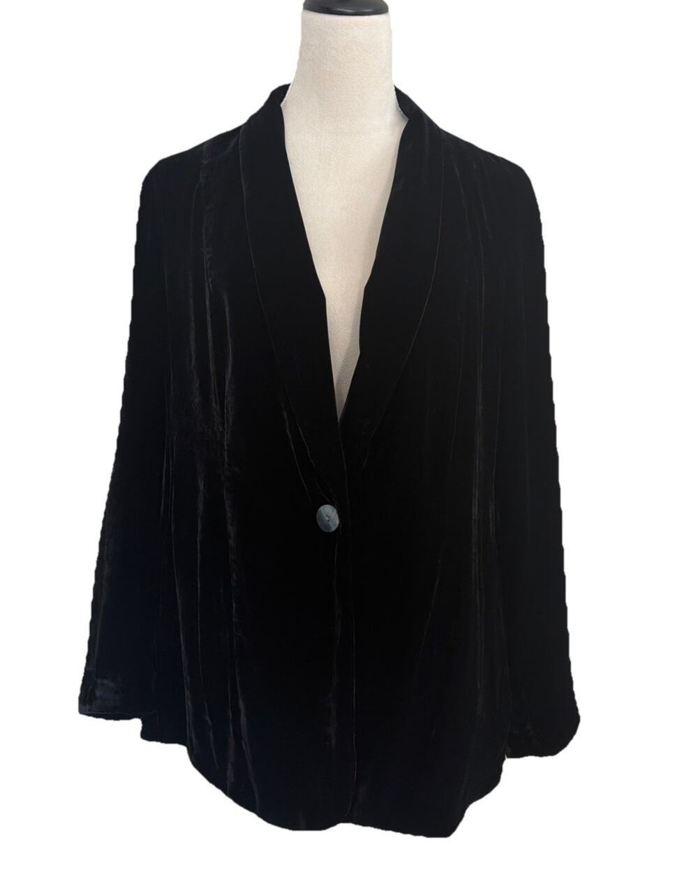 J. Jill Black Velvet Silk Blend Blazer Womens LP Single Button Pockets Classic